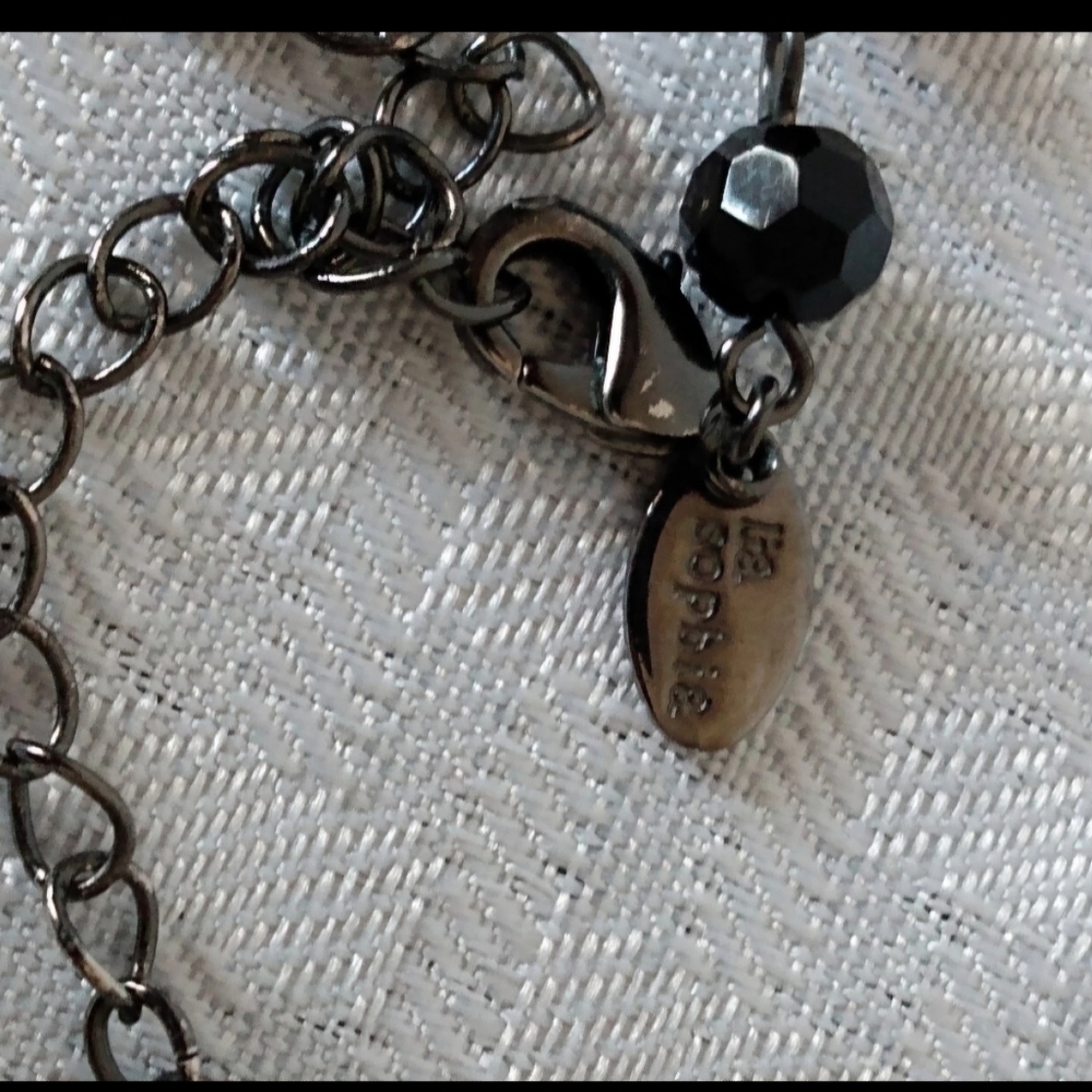 Lia Sophia Black Glass Beaded Pendant Choker Statement Necklace 15" + 2 1/4 Ex - Picture 3 of 5